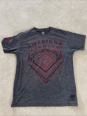 American Fighter Charcoal Heather Tee with Red Graphic